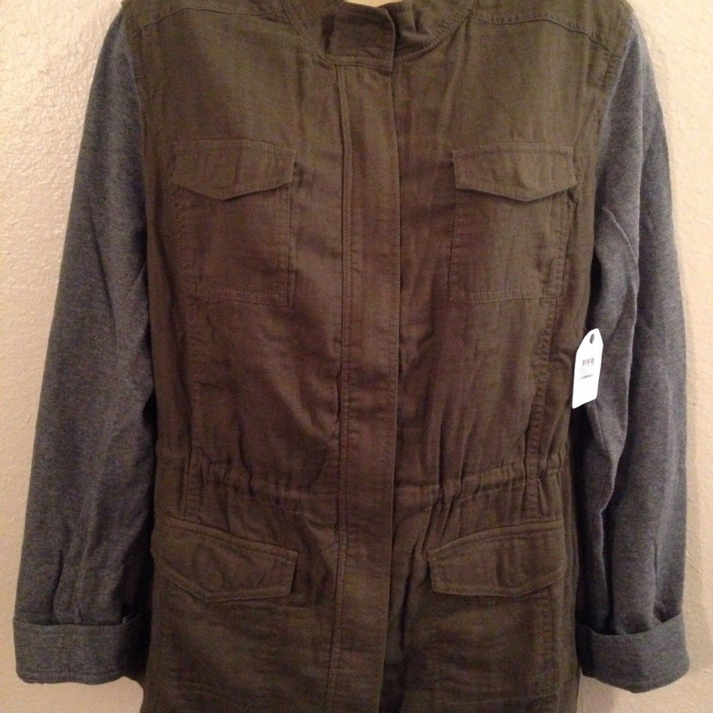 SOLD CASLON Olive Green Gray Cinched Waist Jacket